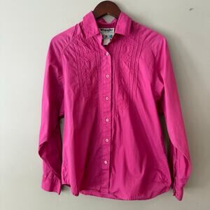 Vintage Wrangler Button Up Pintuck Shirt Hot Pink Embroidered Cowgirl Western